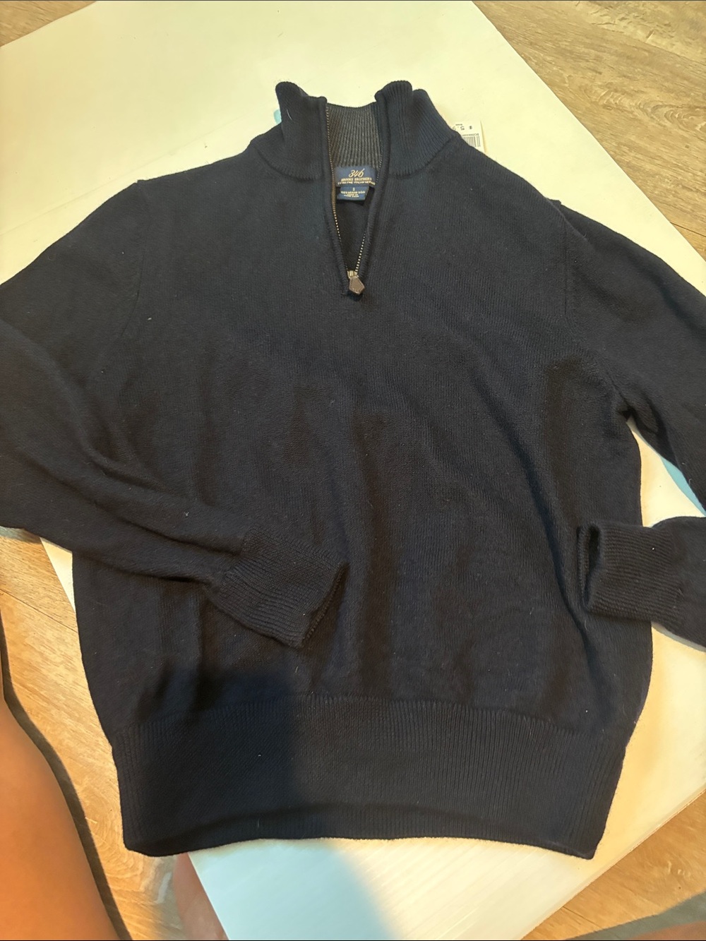 Brooks Brothers Navy Half-Zip Knit Sweater 100% Merino Wool